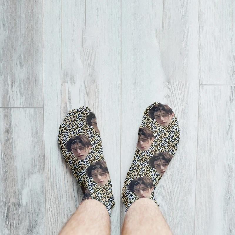 Custom Fashion Big Smile Face Socks Women Cute Leopard print Socks Creative Personality Pure Color Funny Socks for Ladies Meias