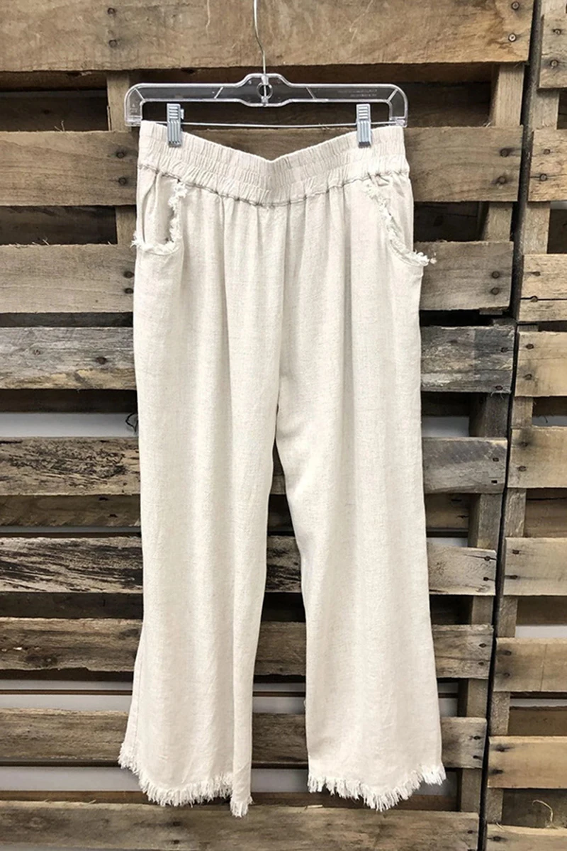 

Women Vintage Solid Color Pants 2021 Cotton Linen Casual Pant Harajuku Trousers Streetwear Summer Ladies Tassel Plus Size Female