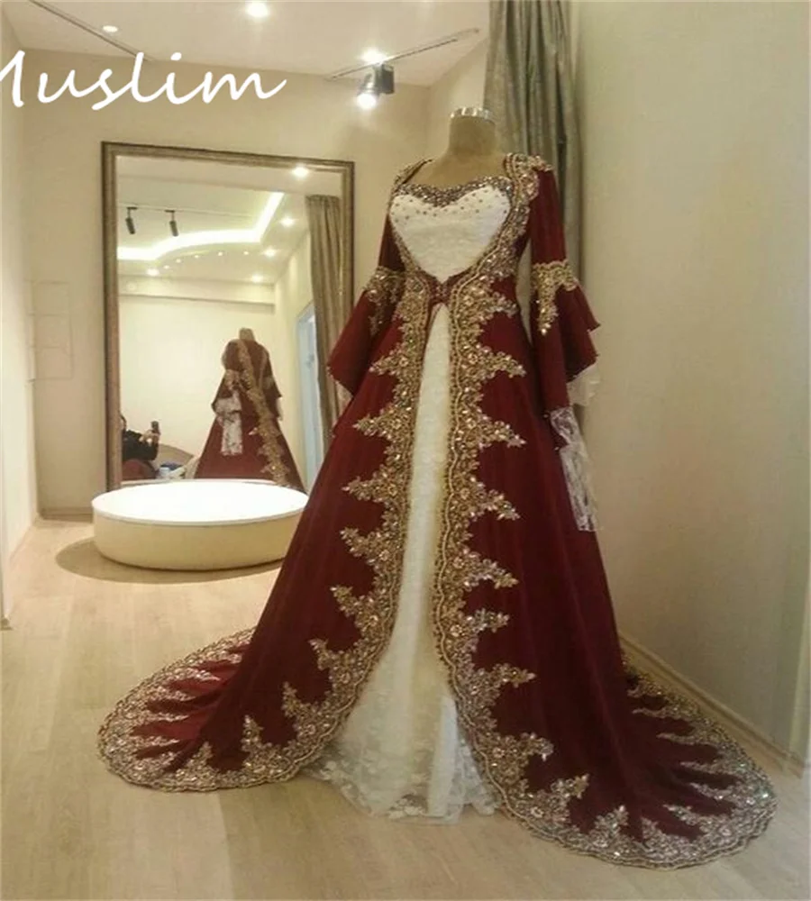 

Luxury Turkish Red Gothic Wedding Dress 2023 Flare Sleeves Renaissance Medieval Lace Arabian Indian Bridal Gown Princess Bride