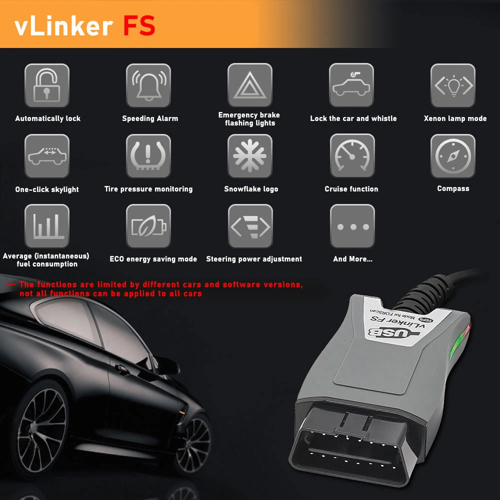 Автомобильный диагностический сканер для Ford FORScan VLinker FS USB ELM327 ELM 327 OBD 2