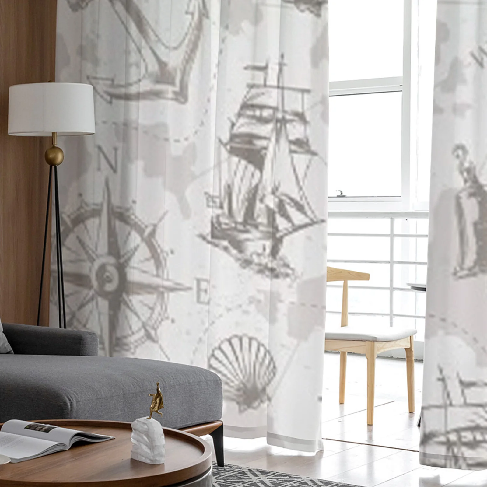 Винтажные прозрачные Занавески с морским кораблем морскими колокольчиками