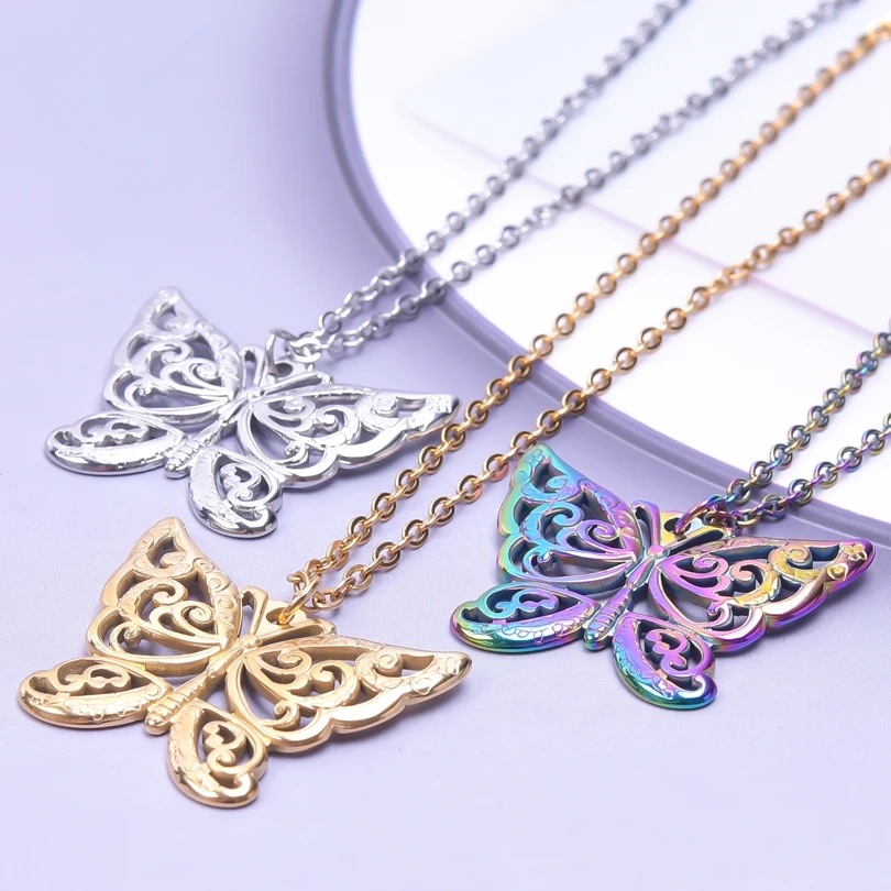 

One Piece Jewelry Vintage Butterfly Golden Choker Stainless Steel Charm Pendant Necklace For Women Chains Collar Fashion Jewelry