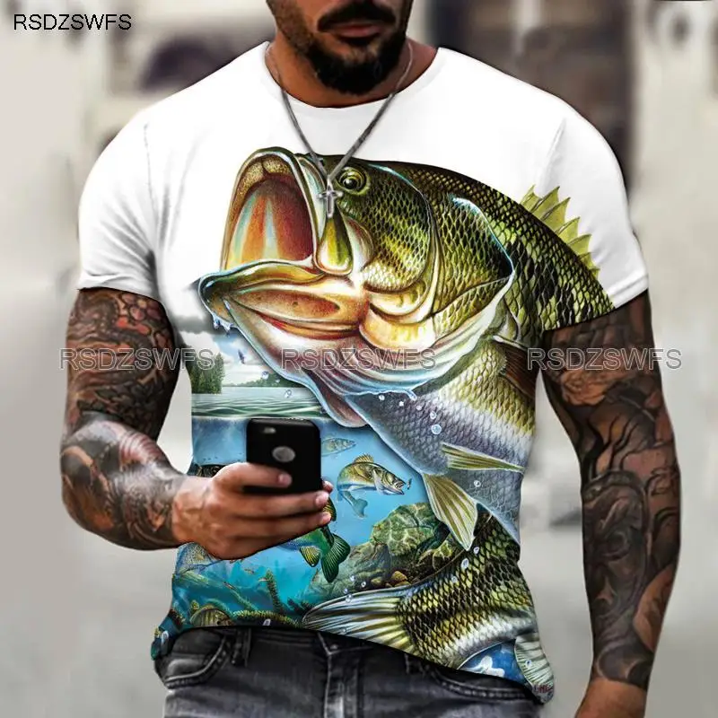 

J Hyperland Outdoor Wild Fishing 3D Printing Men's T-Shirt Oversized Short Sleeve Top Crew Neck Fashion Casual Sportswear