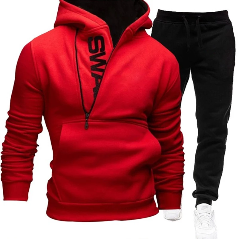 Nieuwe Mode Mannen Set Rits Hoodies + Broek Sets Mannelijke Trainingspak Mannen Casual Slim Fit Sportkleding Mannelijke Merk Zwe