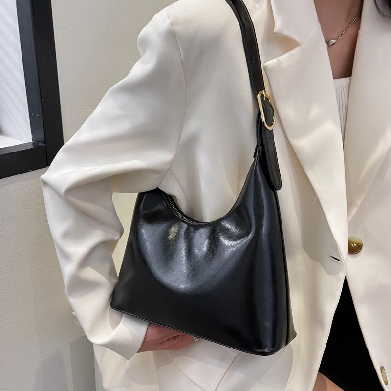 Small PU Leather Women Luxury Designer Handbags and Purses 2023 Summer Brand Fashion Vintage Zipper Half Moon Shoulder Bags