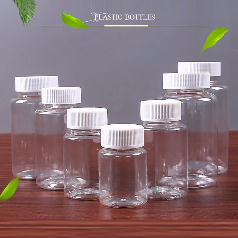 

100Pcs 15ml - 100ml Clear Empty Plastic Seal Bottle Cosmetic Container Reagent Packing Bottle Solid Powder Medicine Pill Vial