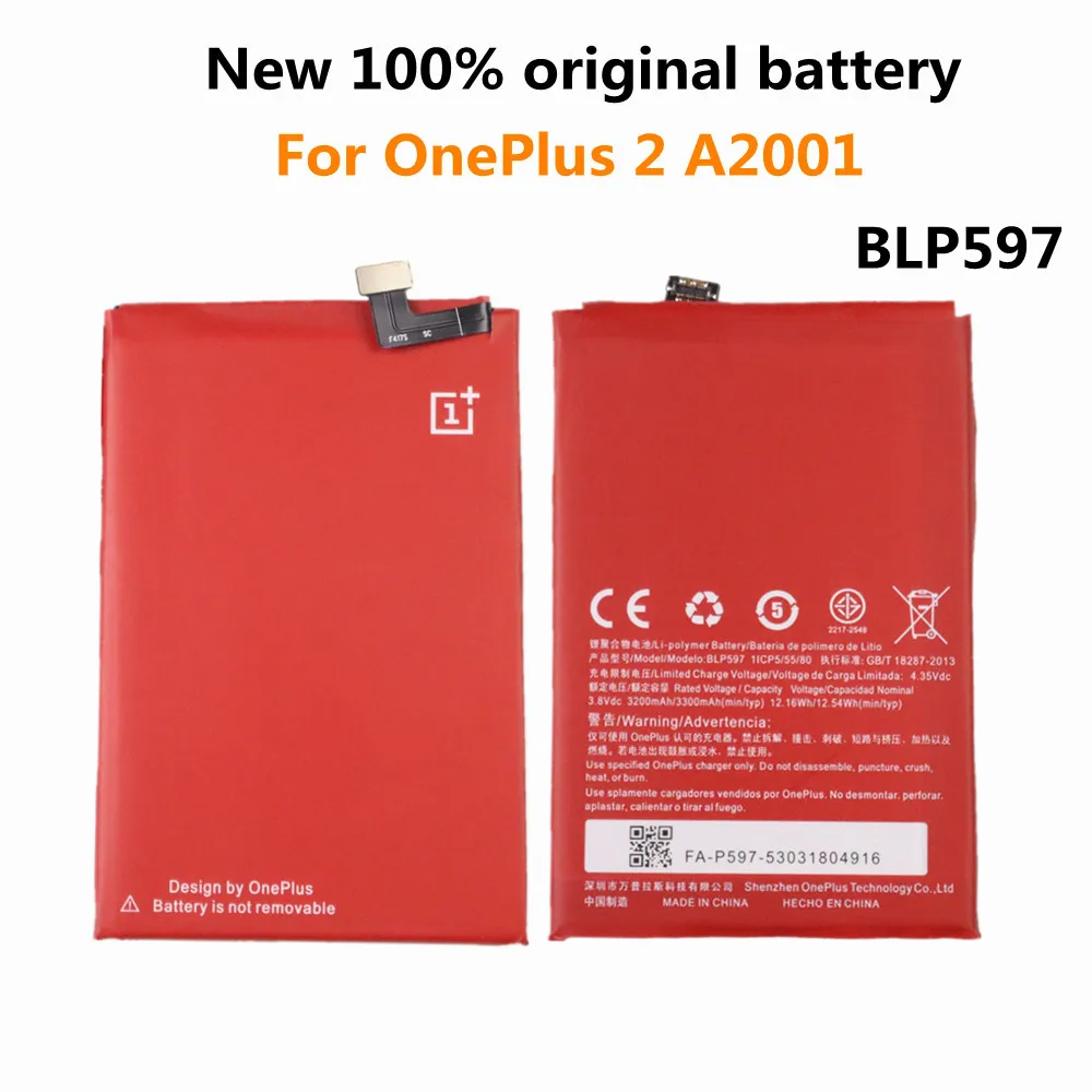 

New 100% Original 3300mAh BLP597 Battery For 1 + Oneplus 2 One Plus 2 A2001 SmartPhone Built-in Replacement Batteries Bateria