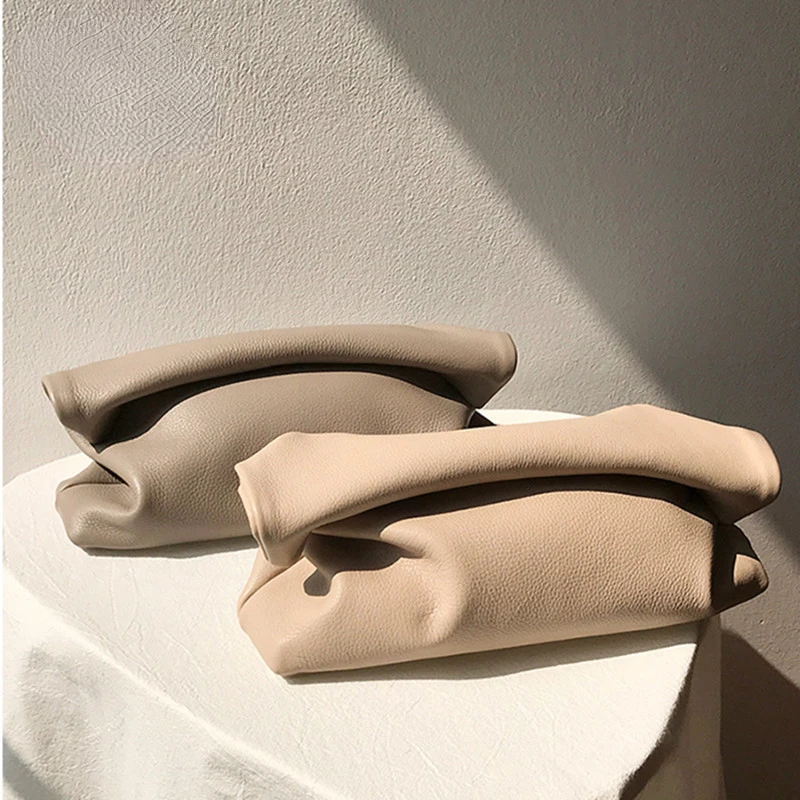 

Designer bag day clutch party purse bag genuine leather women large big dumplings crimping pillow bag 2021 pu pouch Cloud Bags