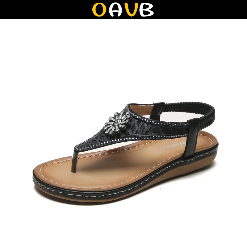 

Босоножки OAVB женские на плоской подошве, удобные праздничные сандалии с цветами, этническая богемная обувь для женщин, летняя обувь