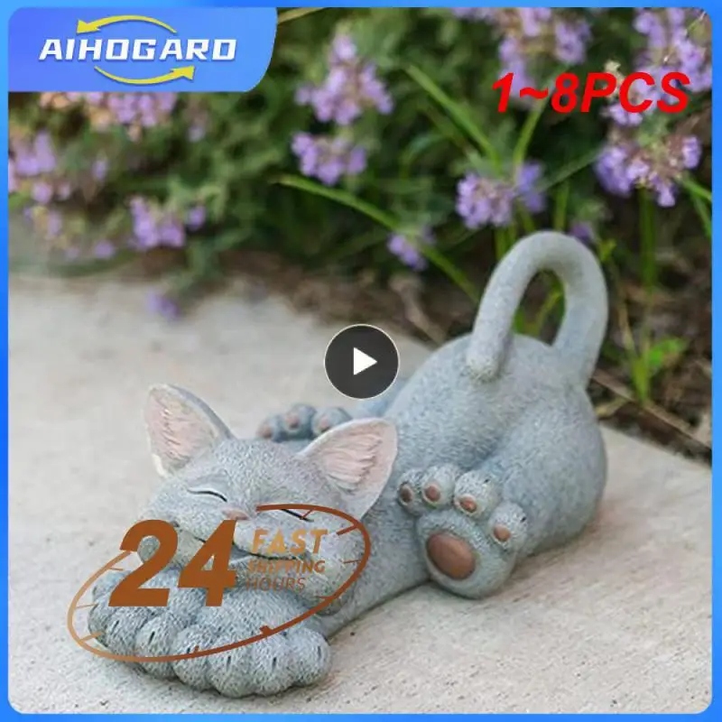 

1~8PCS Kawaii Figurine Resin Charms Smiling Cat Home Decoration Ornaments Figurines Miniatures Crafts Mini Garden Accessories