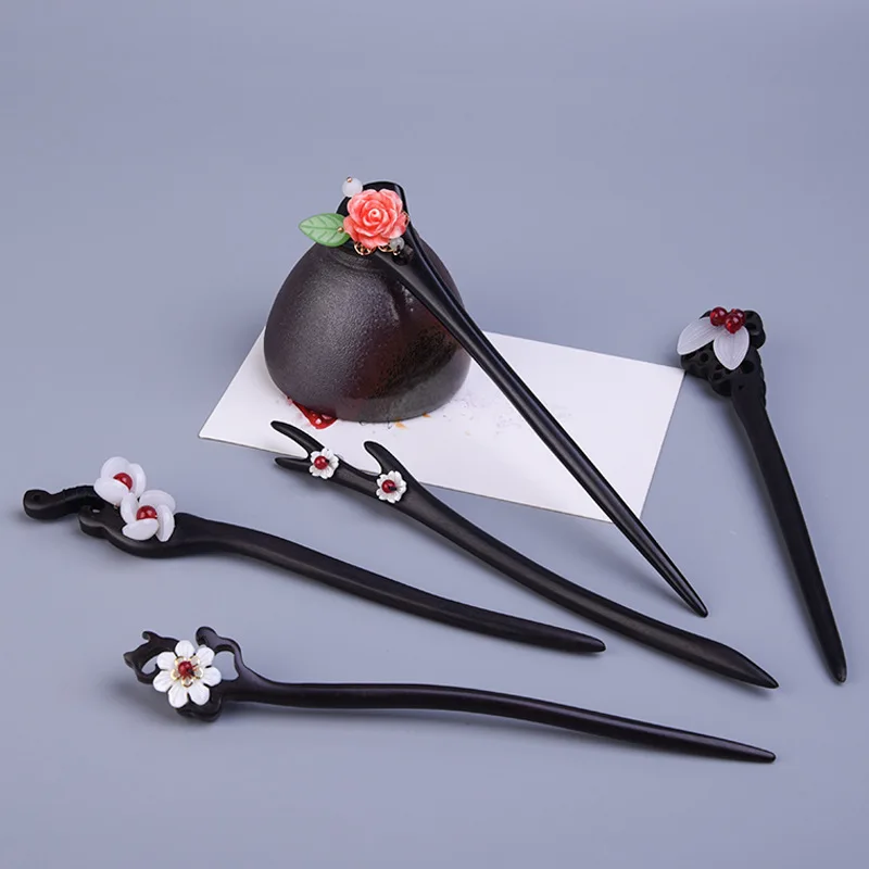 

Hand-carved Black Ebony Wooden Hairpin Ancient Style Hanfu Hair Sticks Women Wedding Accessories Bridal Headwear Jewelry