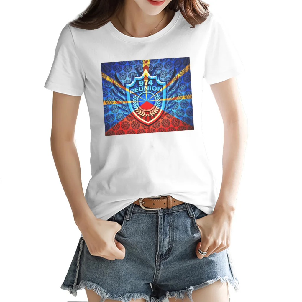 

974 Reunion Mavéli coat of arms Tapestry Women's T-shirt Classic White Funny Novelty Tees Tops European Size