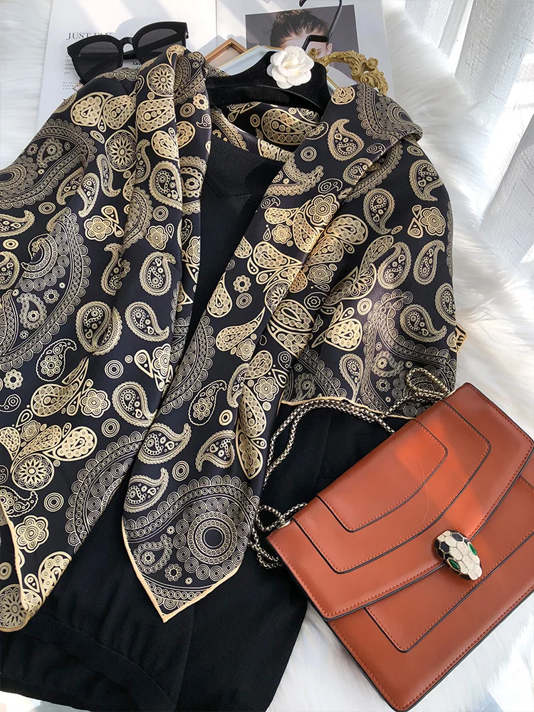 Квадратный шелковый шарф с принтом пейсли ручной каймой 100% натуральный шейный