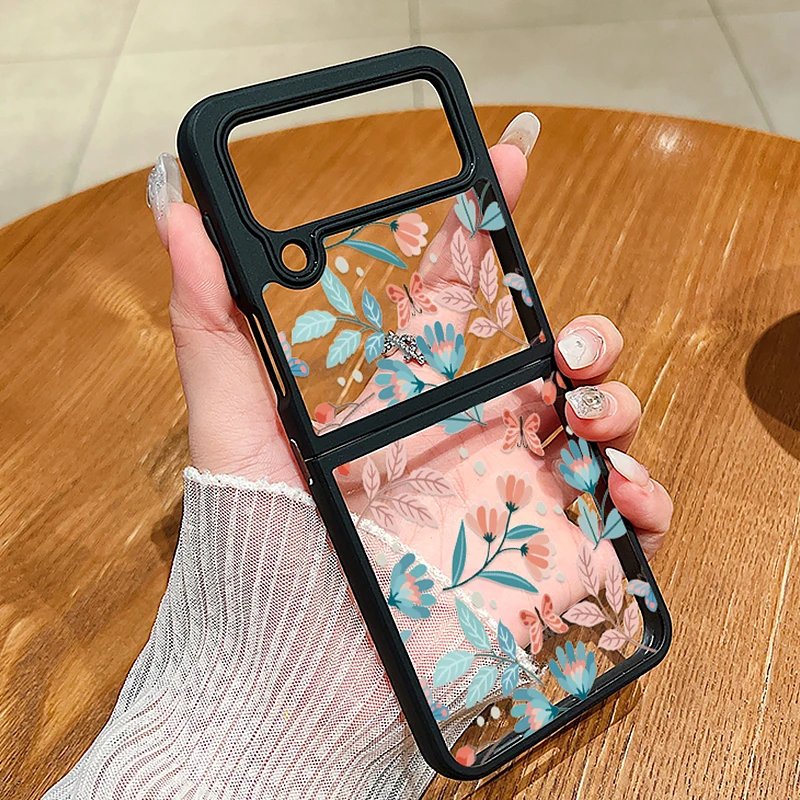Цветной цветочный складной чехол для Samsung Galaxy Z Flip4 Flip5 Flip6 металлическая пряжка