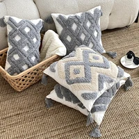 gray cushion cover bohemian style pillow case 45x45 tufted tassels pillow cover geometric waist pillowcase room home decor