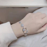 kawaii sanrioed hellokittys cute sparkling diamond bracelet for schoolgirls silver plated inlaid zircon adjustable bracelet