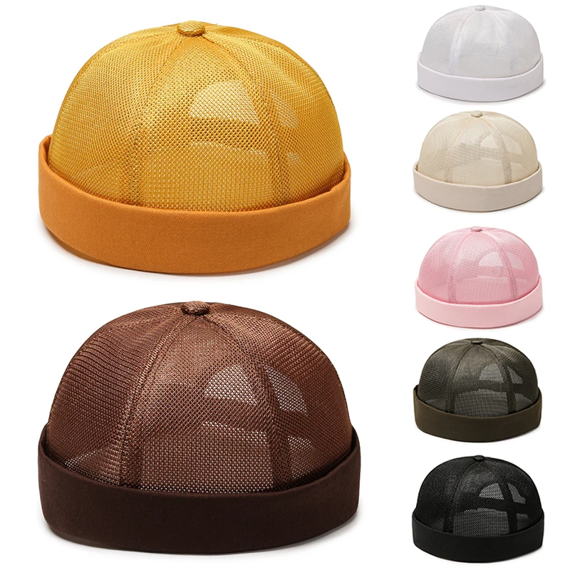

Vintage Men Beanie Hat Hip Hop Summer Hats Soild Cap Brimless Breathable Hats Solid Color Portable Mesh Cimfortable Men Cap