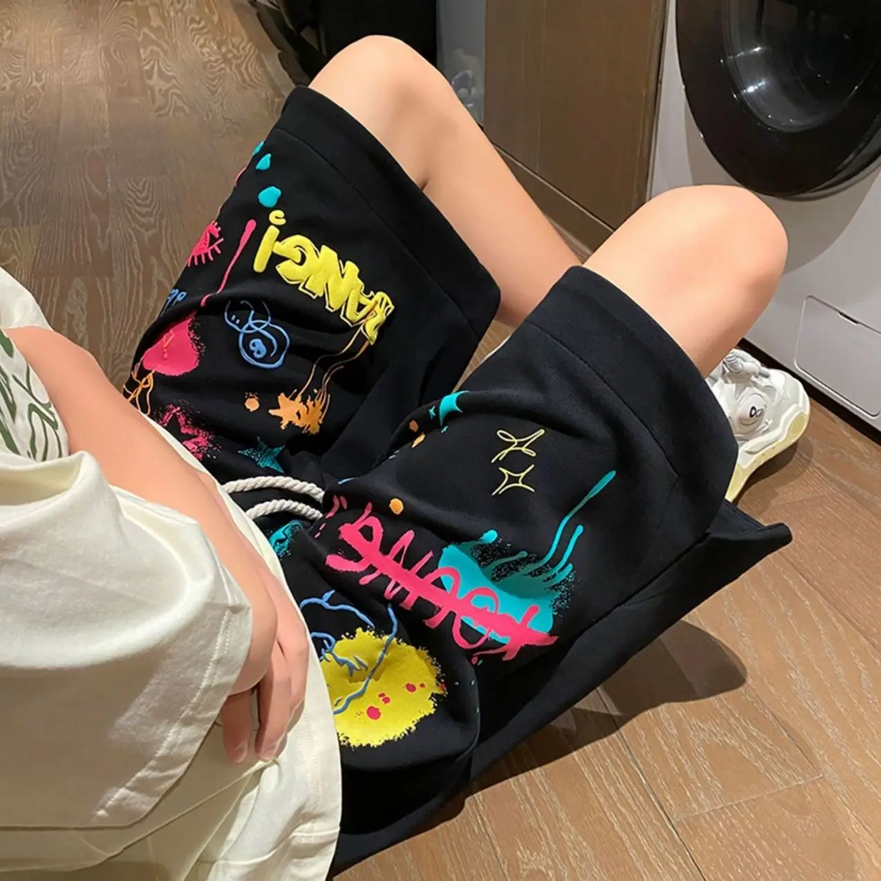 STSVZORR Y2K Graffiti Casual Shorts Women's 2023 Summer High Street Loose Versatile Basketball Sports Shorts