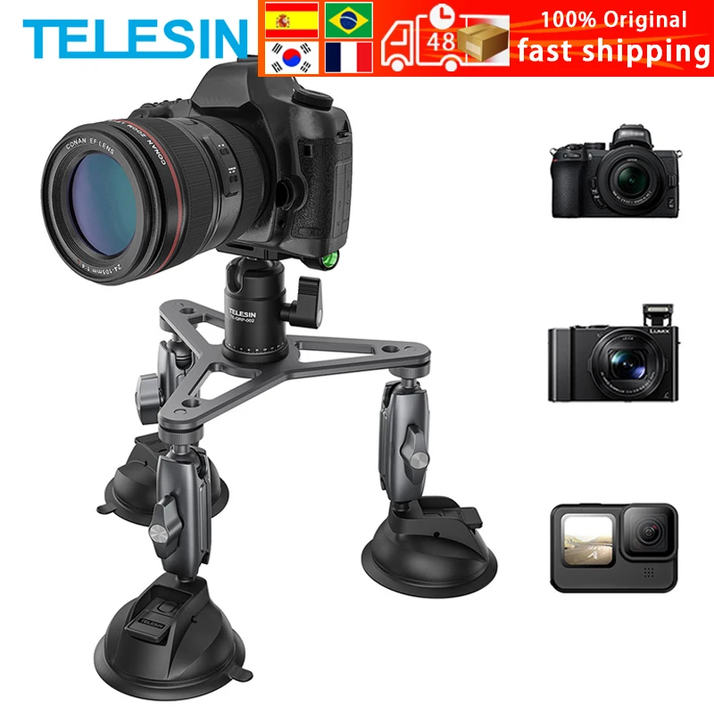 

TELESIN Strong Suction Cup Car Tripod Holder Mount 360 Detachable Ball Head For Canon Sony GoPro 10 9 8 Insta360 Camera DSLR