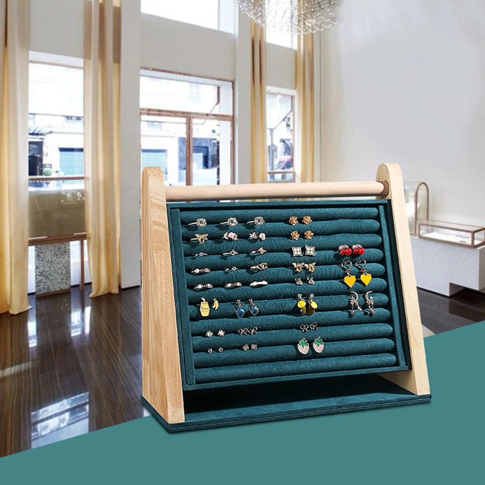 

Wood Vertical Jewelry Display Holder Rings Organizer Tray Showcase Soft Lining Fashion Shows Display Gift Home Decoration Green