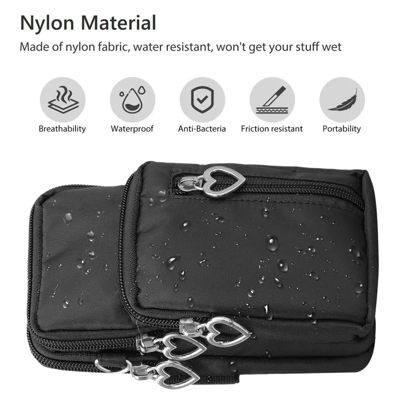 Nylon Waterproof Adjustable Crossbody Phone Purse Women Shoulder Bag with Credit Card Slots Strap Wristband Spo