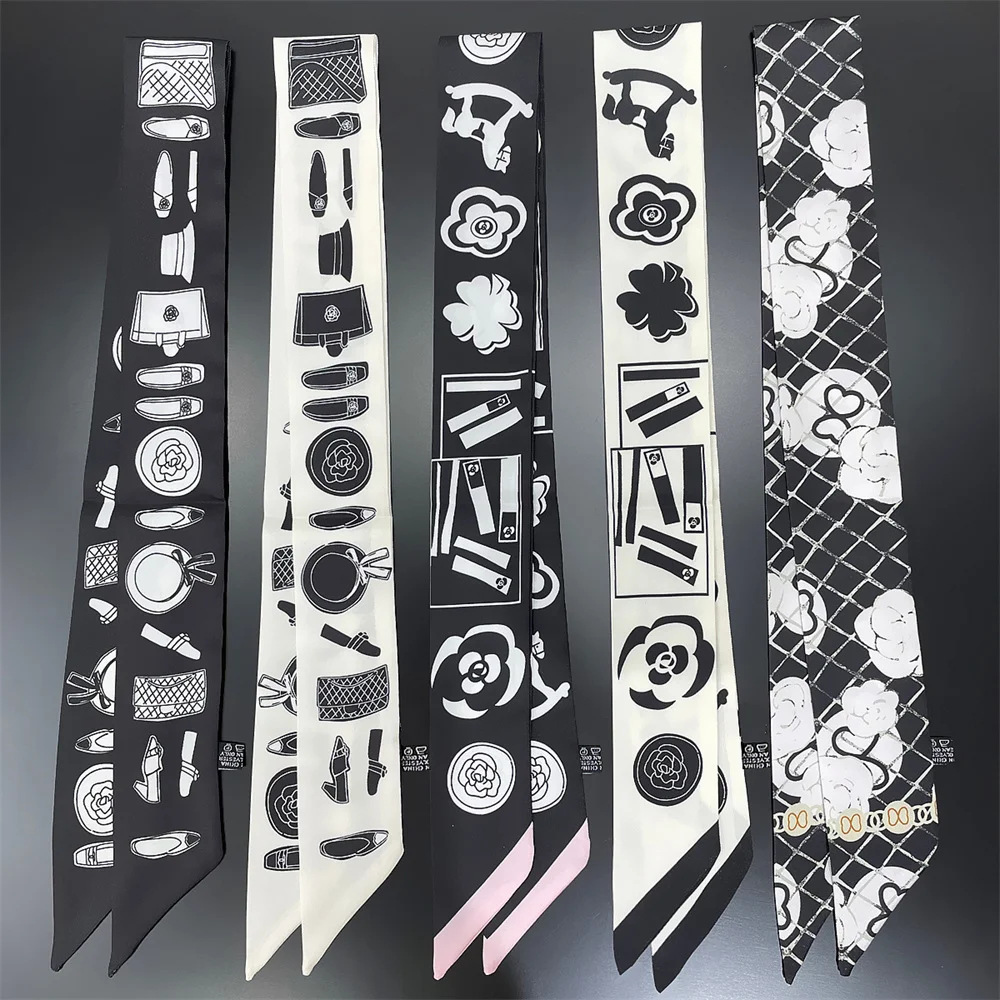 

Luxury Brand Flower Printed Scarf Women Skinny Bag Scarves Long Silk Scarf For Ladies Wrist Towel Neckerchief Tie Hot Selling