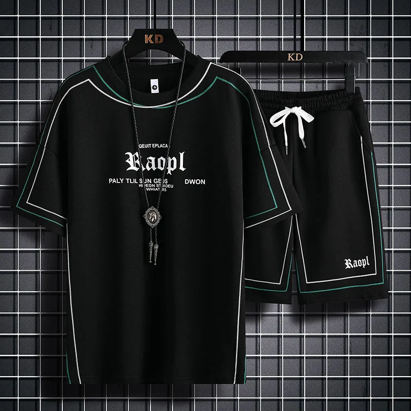 Summer Fashion Brand Half-Sleeve T-shirt Trendy Matching Summer Men's Short Sleeve T-shirt Shorts Set Loose Casual Two-Piece Sui