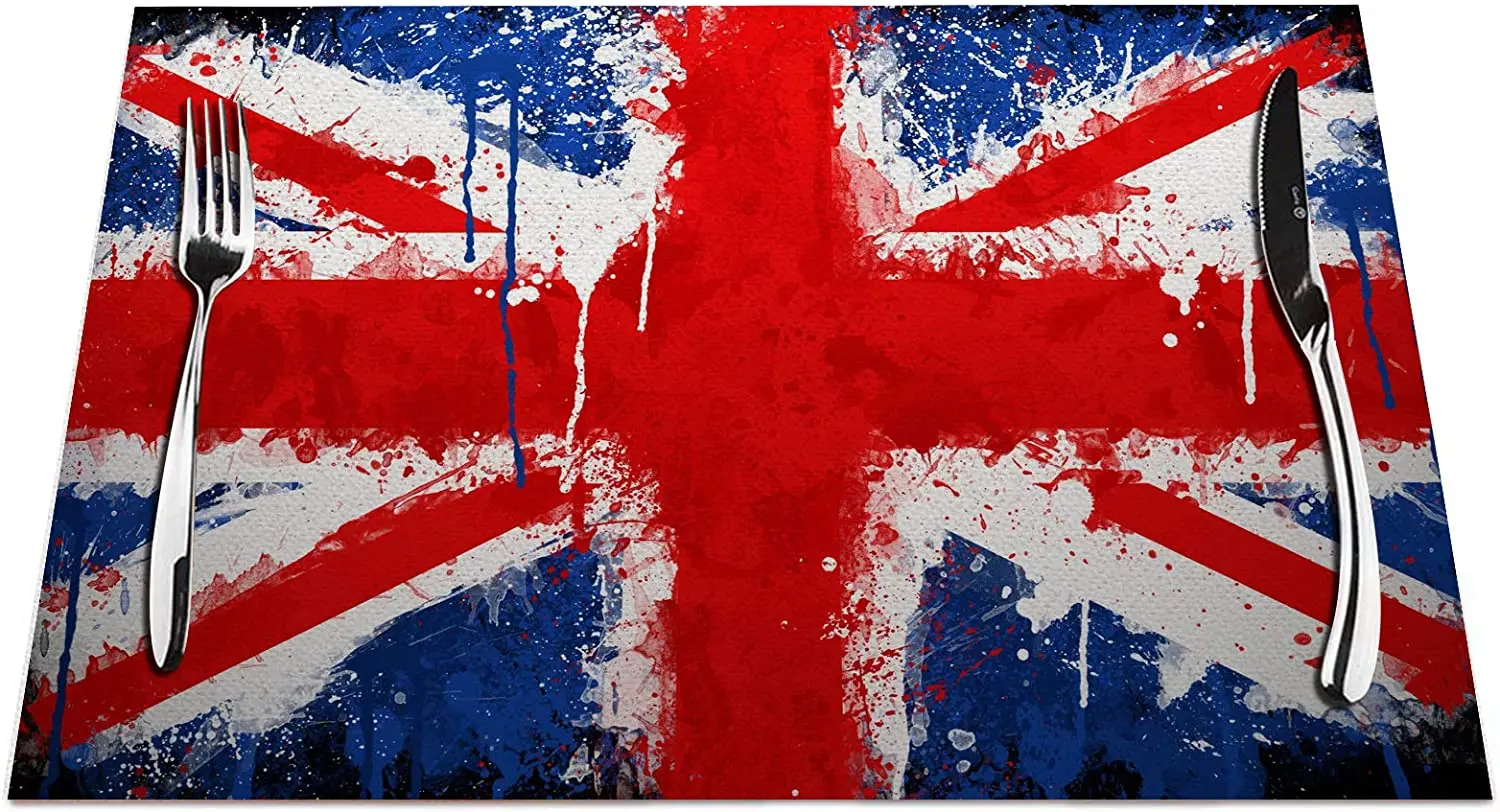 

UK Flag Placemats Set of 4, United Kingdom Flag Vintage Placemats Heat Resistant for Dining Table Non-Slip 18x12 Inches