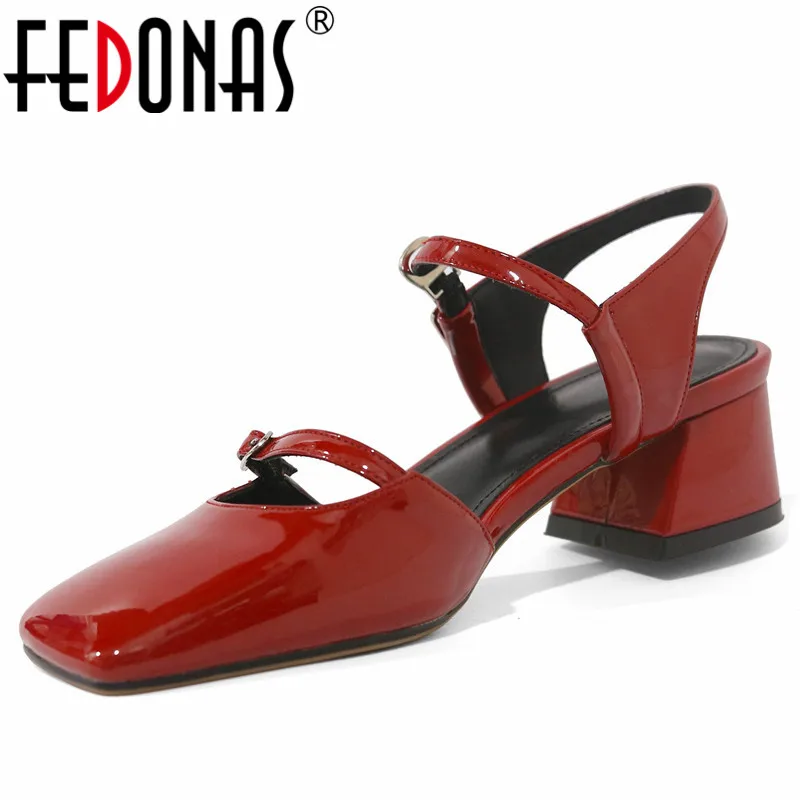 

FEDONAS Brand Design Sandals For Women Square Toe Thick Heels Genuine Leather Pumps Fashion New Party Casual Summer Shoes Woman