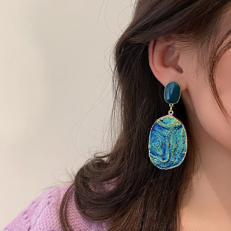 Exaggerated Long Blue Irregular Earrings Light Luxury Design Ear Studs Elegant High-Grade