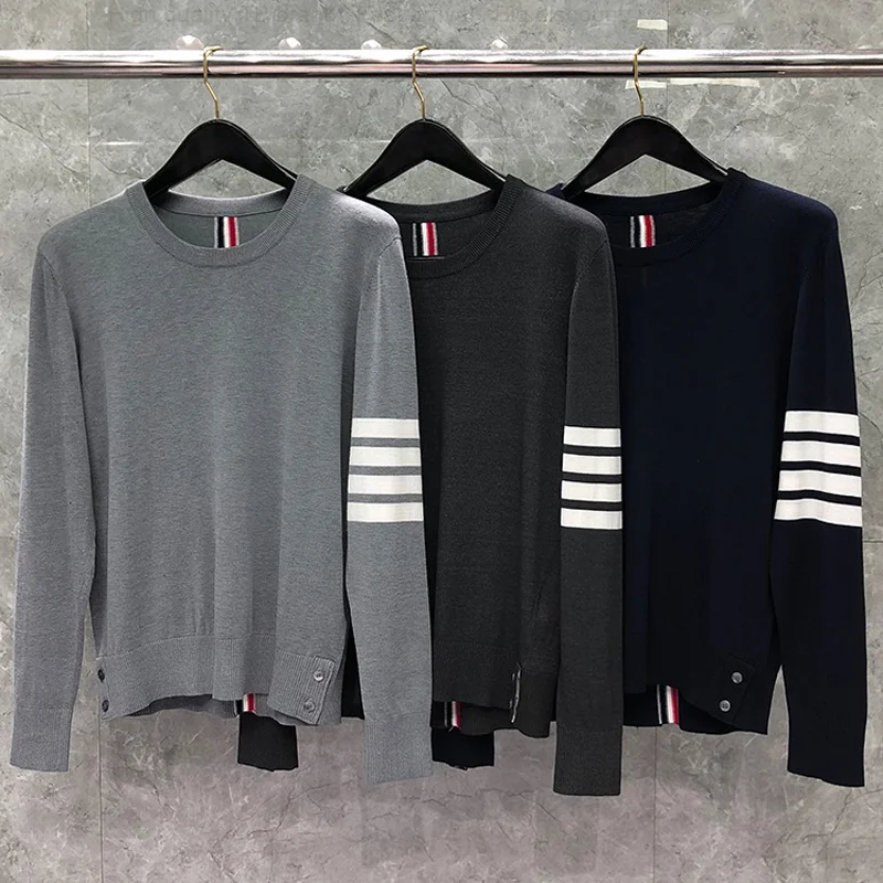 

Autunm TB THOM Sweater Winter Sweaters Male Fashion Brand Coats Jersey Stitch 4-Bar Center Back Stripe Crewneck Pullover Sweater