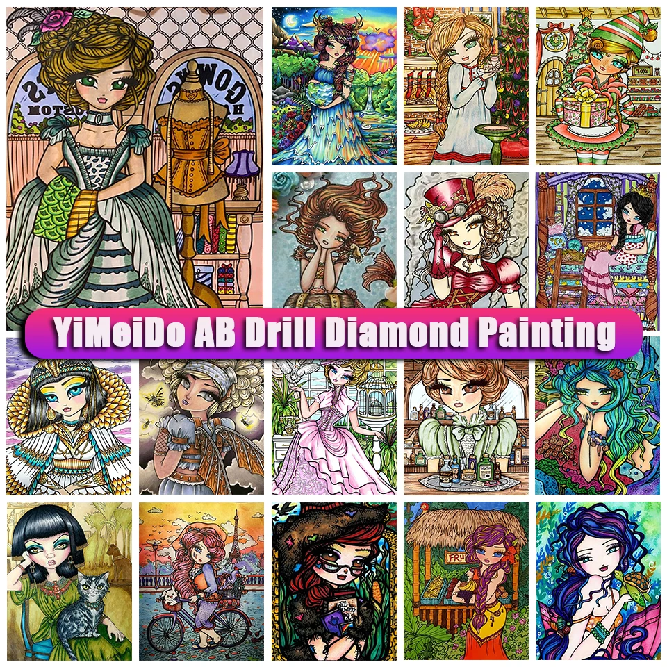 

YIMEIDO 5D AB Diamond Painting cartoon girl Full Square Round Diamond Mosaic DIY Embroidery cross stitch Home Decoration Gift