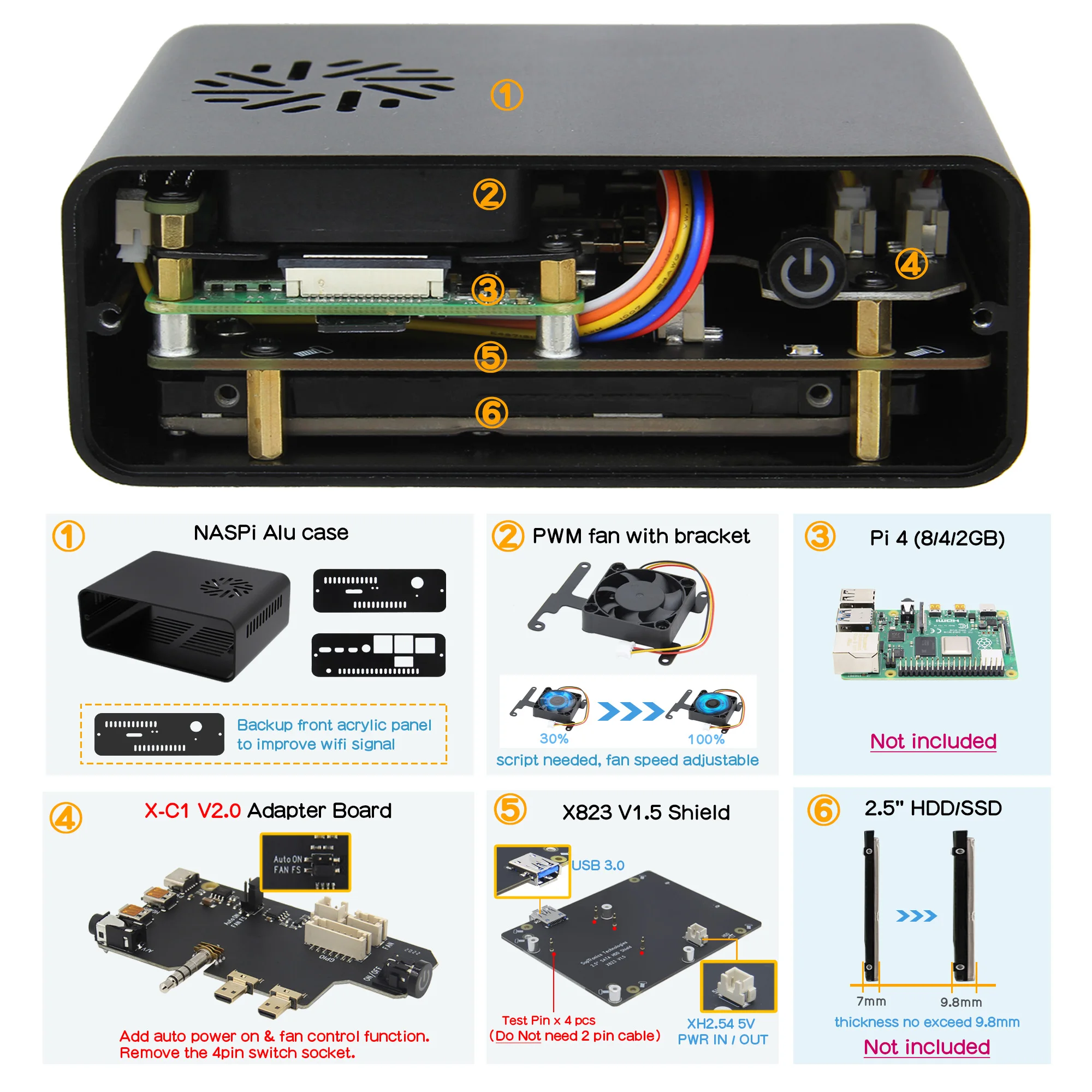 Raspberry Pi 4 Model B NASPi 2 5 дюйма SATA HDD/плата SSD/Shield & металлический чехол с функцией