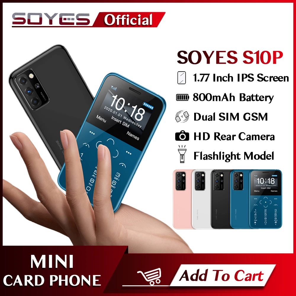 Original SOYES S10P Mini Card Phone 2G GSM 800mAh 1.77'' MTK6261M Cellphone Ultra-Thin Fashion Children Small Size Phones