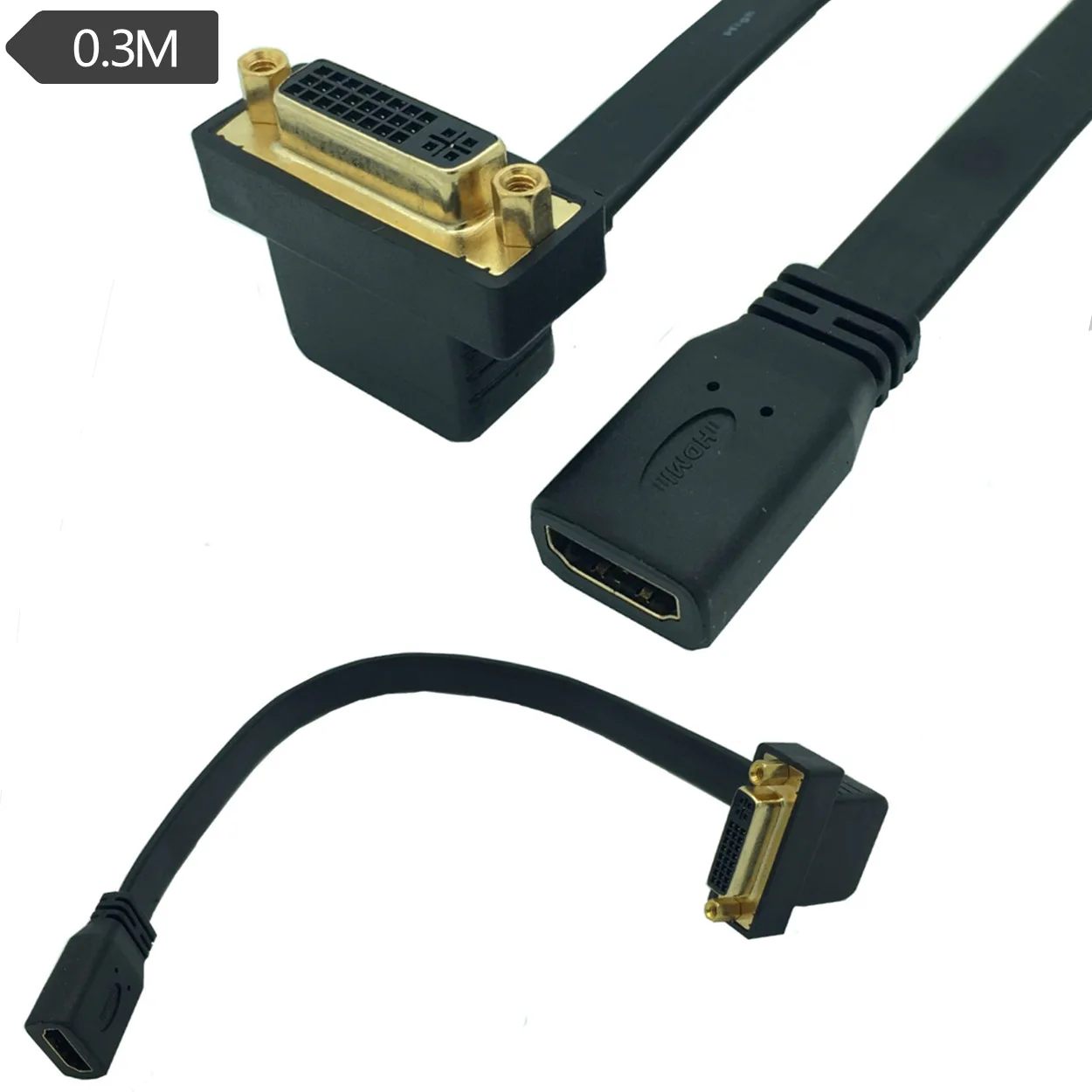 

Плоский тонкий Высокоскоростной HDMI-совместимый с DVI 24 + 5 гнездовой кабель с углом 90 ° 0,3 м