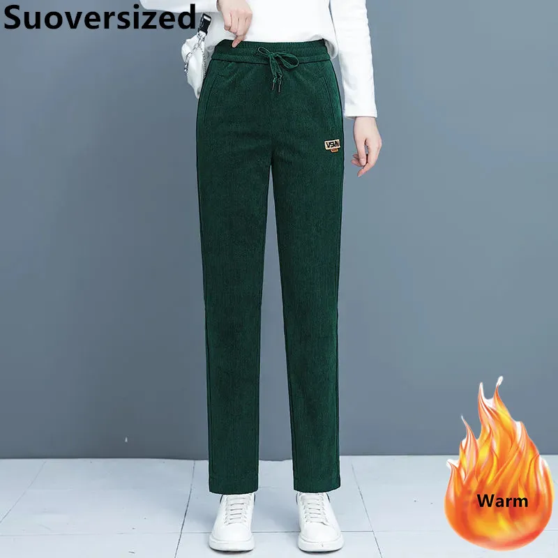 

Women's Corduroy Plus Velvet Harem Pants Winter High Waisted Warm Casual Pantalon Thicken Korean Oversized 4xl Loose Trousers