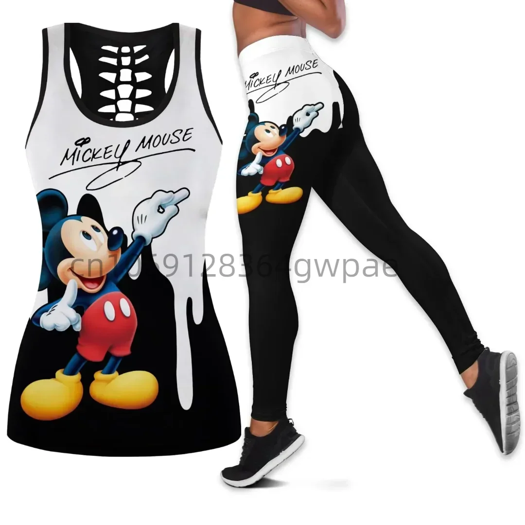 Disney Mickey Women's Book Hollow Tank Top+Women's Leggings Yoga Wear Fitness Sports Suit Top