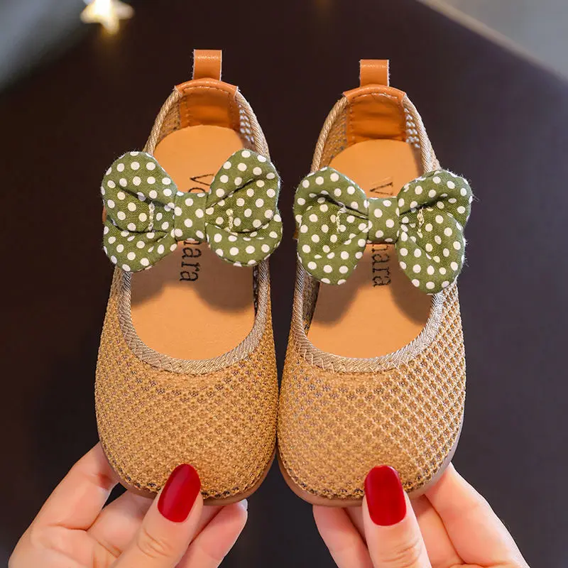 

Летние дышащие сетчатые сандалии с мягкой подошвой и бантом