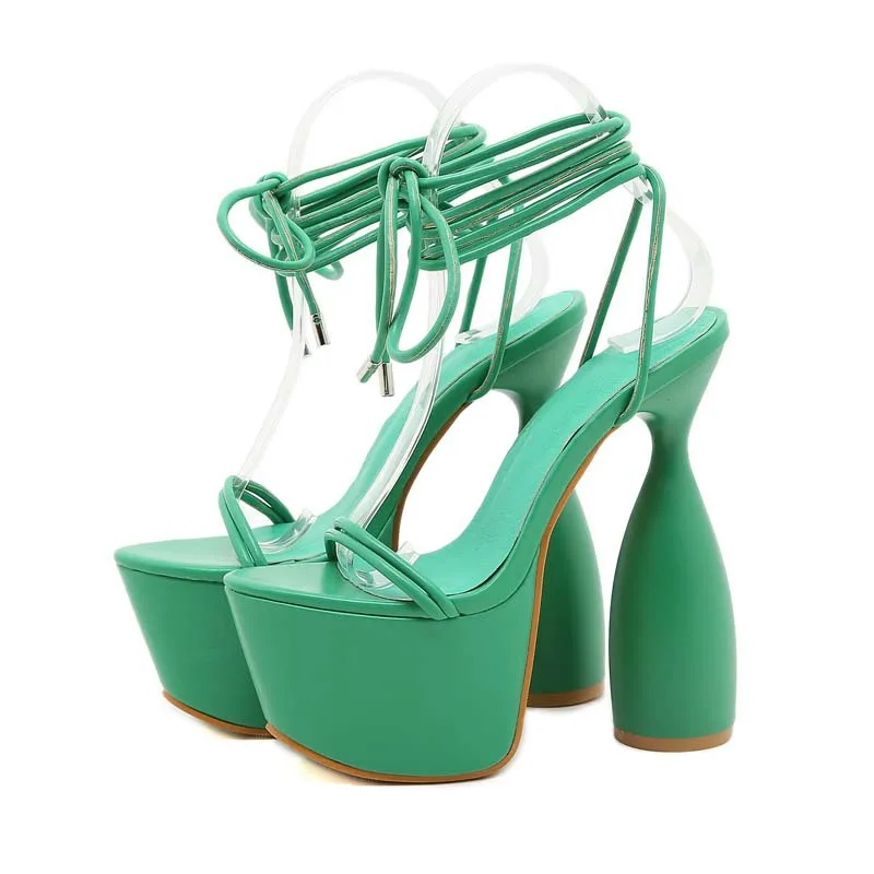 

European American Style Sexy open toe cross strap women's sandals high heels fashion platform special-shaped heels womens shoes