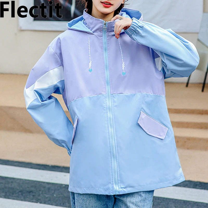 

Flectit Windbreaker Women Color Block with Flap Pocket Hooded Pastel Purple Jacket Aesthetic Outfit