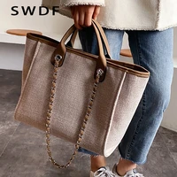swdf women tote bag designer female shoulder bag casual new chain messenger bags canvas leisure handbags womens bag 2022 trend