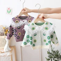 sweet flowers childrens sweater cardigan 2022 spring autumn new baby knit jacket lace embroidery collar girls clothes fy07241