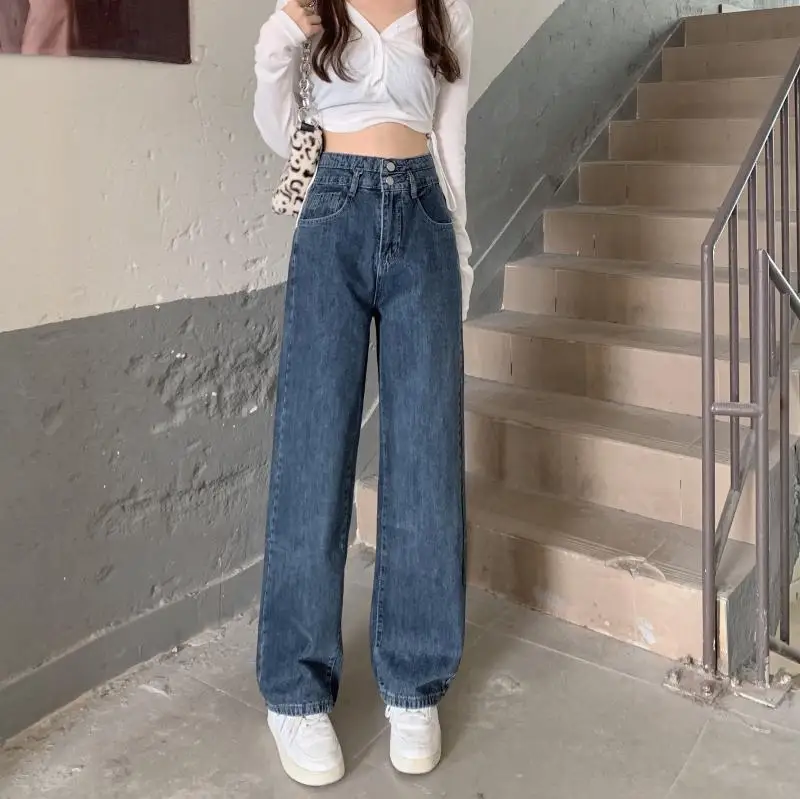 N1675   New style high waist straight wide leg loose all-match trousers women jeans