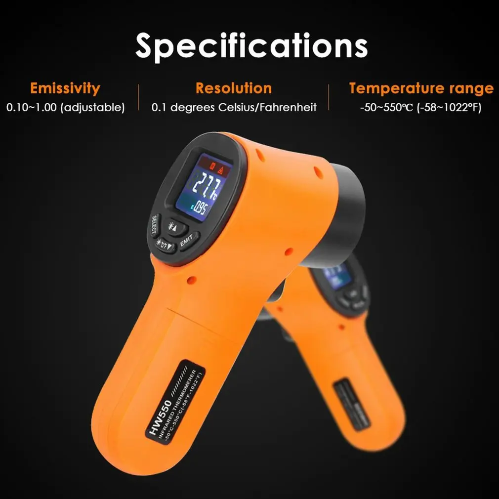 

2022 New Sale HW550 Non-contact Digital Infrared Thermometer LCD Display Laser Temperature Meter IR Temperature Gun Instruments
