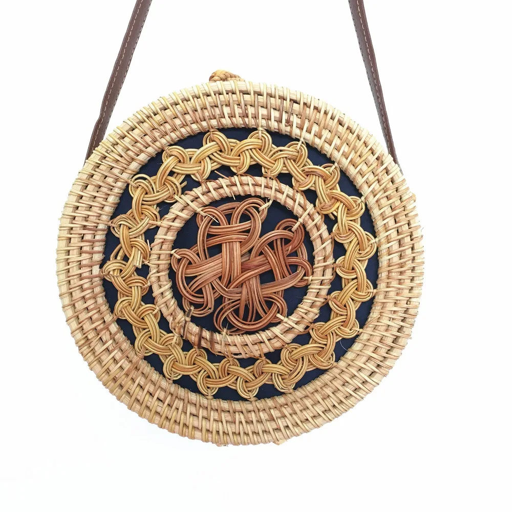 

20*8cm Circle Handwoven Women Hollow Out Messenger Bags Round Retro Rattan Straw Beach Crossbody Bag Bolsa Masculina Handicraft