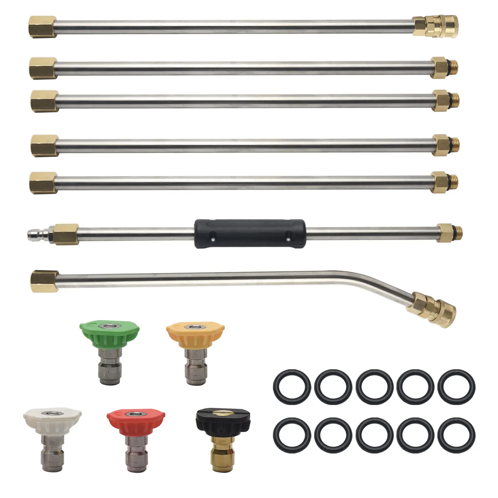 

7pcs Quick Connect Durable Pressure Washer Rod Extension Wand Set Home Car Washing Replacement With Spray Nozzle Stainless Steel