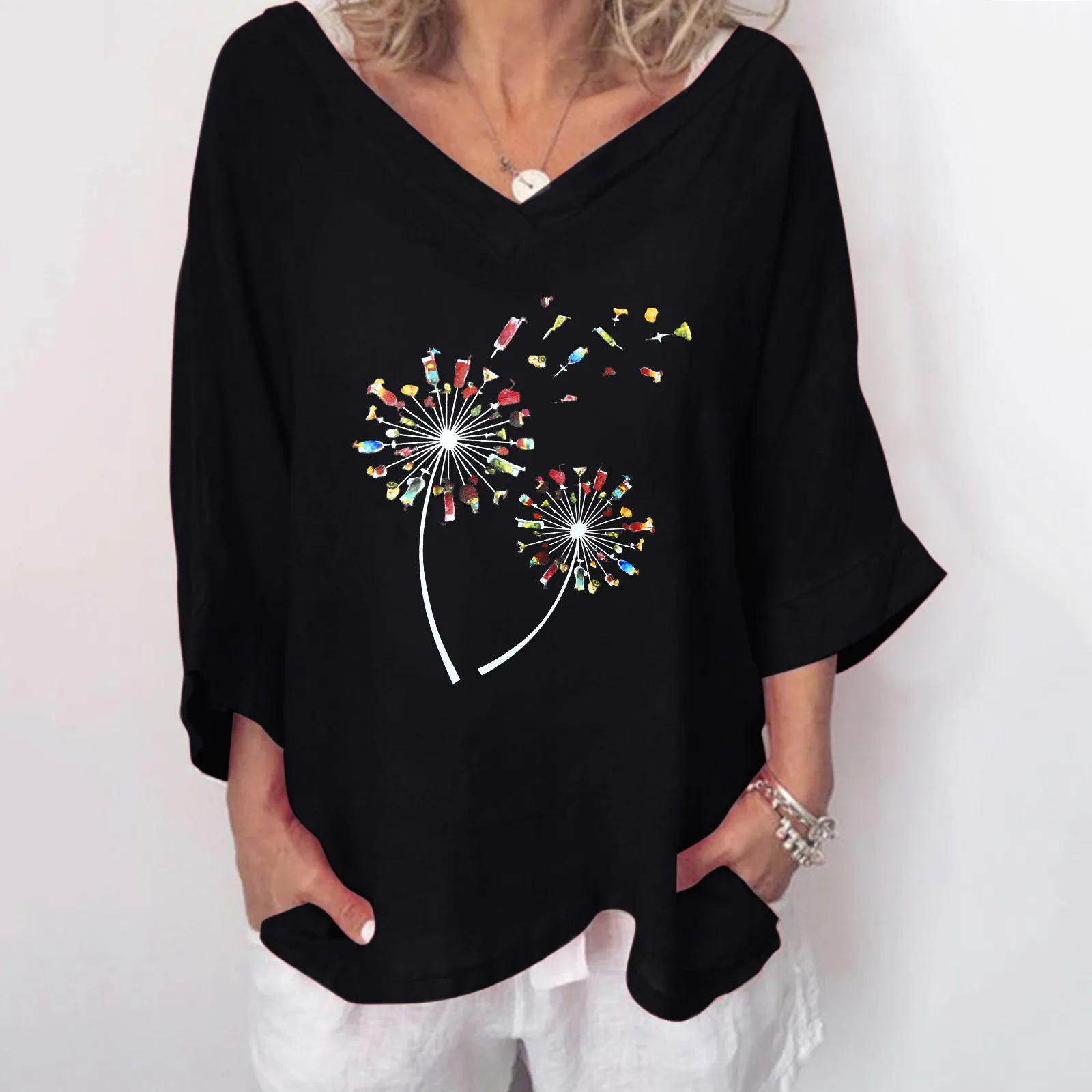 

Блузка женская с круглым вырезом и длинным рукавом, хлопковая уличная Модная Повседневная рубашка с помпоном, с цветочным принтом