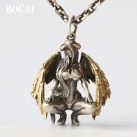 BOCAI New Real Pure S925 Silver Jewelry Retro Punk Devil Angel Trendy Men and Women Couples Pendants Holiday Gifts