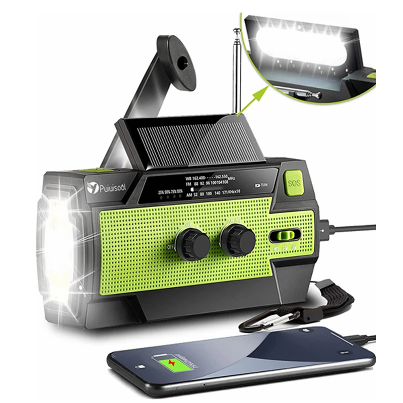

Emergency Crank Radio 4000mAh-Solar Hand Crank Portable AM/FM/NOAA Weather Radio with 1W Flashlight Motion Sensor Reading Lamp