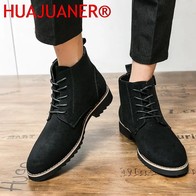 Модные ковбойские сапоги замшевая обувь мужская повседневная мотоциклетные